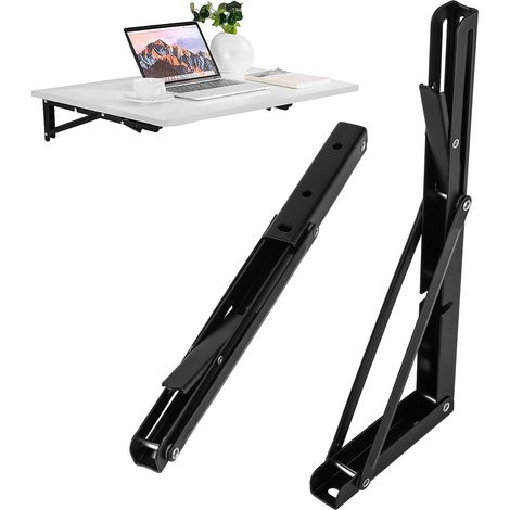 soportes plegables, soportes de estante plegables de 300 mm, hierro negro, capacidad de carga de 50 kg, para el hogar, la cocina, la oficina, la mesa, la pared, ahorra espacio (1/5)