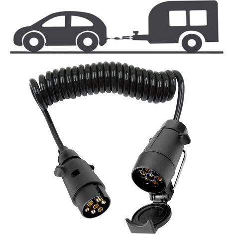 7-poliges, 3 m langes Spiral-Verlängerungskabel mit Federstecker für Wohnwagen, LKW, Wohnmobil, Traktor, Auto und Fahrradträger (1/5)