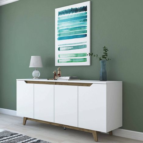 Dmora - Kommode Nusakan, Wohnzimmerbuffet, Wohnzimmer-Sideboard, Moderne Küchen-Speisekammer, 180x45h79 cm, Weiß und Walnuss, mit verstärkter Verpackung (1/5)