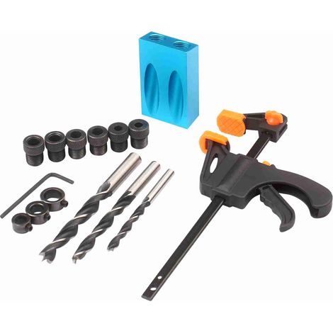 15-teiliges Winkelbohrlehren-Set, 15°-Bohrschablone, 6/8/10 mm, Aluminium, blau/schwarz, Holzbearbeitungswerkzeug für schräge Löcher