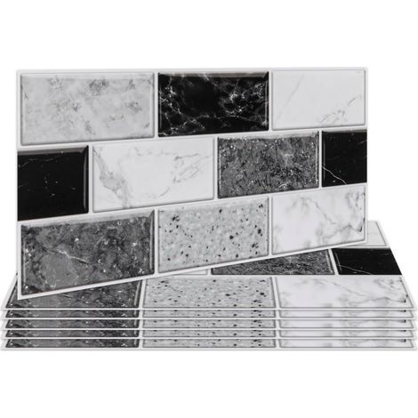 Lot de 18 autocollants pour carrelage noir et blanc (30 x 15 cm) pour salle de bain et cuisine, crédence de cuisine, carrelages muraux imperméables (1/5)