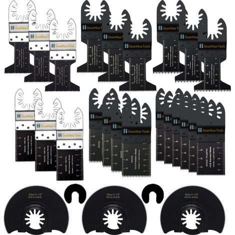 Outil Multifonction Lame de Scie Oscillante, 27pcs Lame Outil Multifonction Oscillants Accessoires Kit pour Plastique, Bois, Métal, Universelle Dremel, Bosch, Makita, Dewalt (1/2)