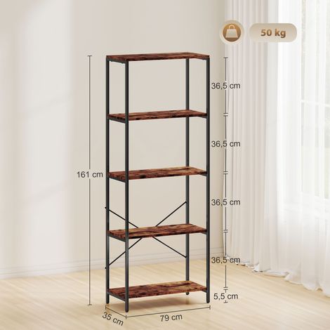 Étagère à livres, 5 tablettes, métal, surface en mélamine, marron (1/5)