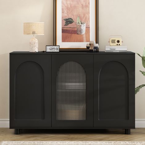 Buffet moderne 120x40x78.5cm - avec 3 portes - avec étagères réglables - motif en U - Noir