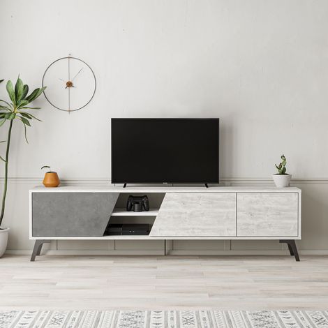 Decortie Fiona Modern TV Stand Multimedia Centre TV Unit With Storage Cabinet 180cm - Ancient White / Retro Grey (1/5)