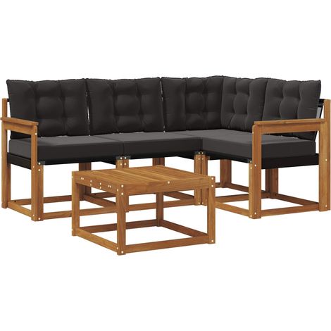 Outdoor Sofa Set with Cushion 5 pcs Natural and Black vidaXL