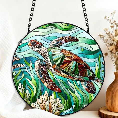 Suspension vitrail dauphin attrape-soleil 25 cm décoration fenêtre cadeau intérieur (1/5)