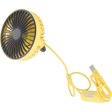 Ventilateur de voiture avec lumière LED, à pince pour grille d'aération, 3 vitesses, ventilation puissante, chargement USB, pour voiture, table, maison et bureau (jaune) (1/5)