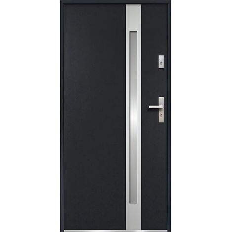 Porta d'ingresso apertura verso sinistra H.207 x l.100 cm in Acciaio smaltato e Inox Antracite - BRAGA