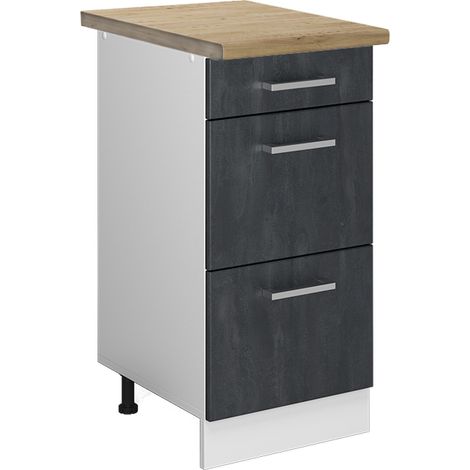Mueble bajo de cocina R-Line, Hormigón negro, 40 cm ET Roble, Vicco