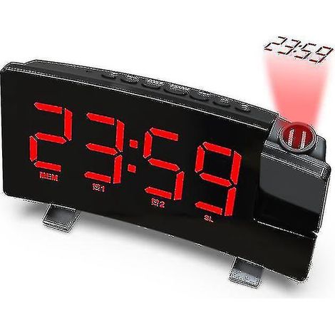 Réveil à projection, radio-réveil numérique à double alarme sonore, radio-réveil numérique rouge (1/5)