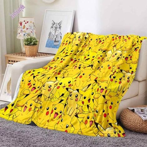 1 Pikachu 3D-Flanelldecke, ultraleicht und weich, dekorative Überwurfdecke für Sofa, Bett oder Büro, 100 x 130 cm (1/5)