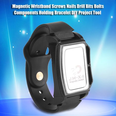 Pulsera magnética JakeMY para aficionados al bricolaje [Pulsera de sujeción] [Tipo bricolaje] Sujeción fuerte para tornillos, clavos y brocas – Negra – Ajustable – Imán permanente – Tamaño 25 x 5 cm – (1/5)