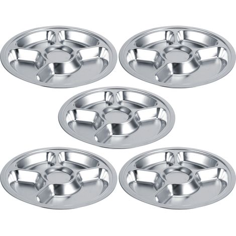 5-teiliges Set aus dickem, rundem Servierteller aus Edelstahl 304 mit Fächern, ideal für Kinder (5-teilig) (1/5)