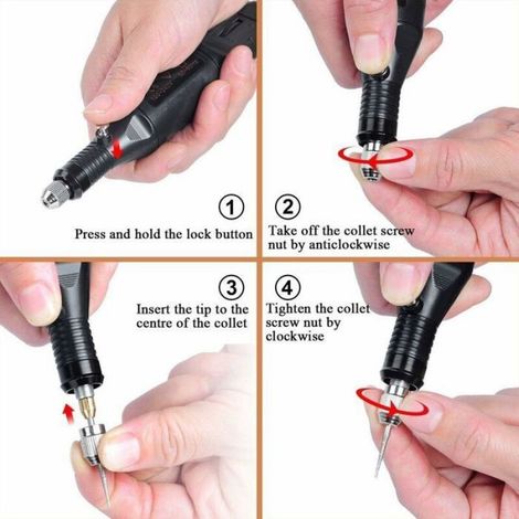 Stylo Graveur - Outil Rotatif Multifonctionnel 3000-20000 Tr/Min - Pour Gravure Sur Métal Verre Bois Céramique Cuir - Kit 107 Pièces (1/5)