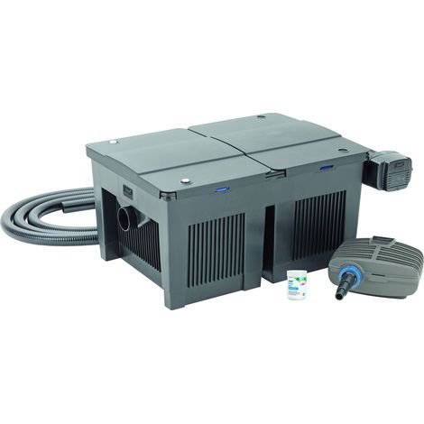 Filtre de Bassin 24 m³ UV et Oxygénation PVC Gris avec Eléments Colorés Nettoyeur de Piscine (1/5)