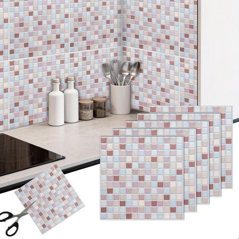 Carreaux Adhésifs Muraux 3D Imperméables - Mosaïque Rose Auto-Adhésive pour Salle de Bain (1/5)