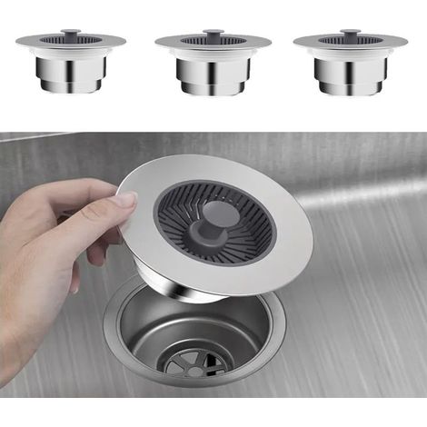 Lot de 3 crépines et bouchons d'évier de cuisine - Crépine d'évier universelle 3 en 1 en acier inoxydable, anti-obstruction, facile à installer, adaptée aux trous d'évier de 70 à 110 mm (1/5)