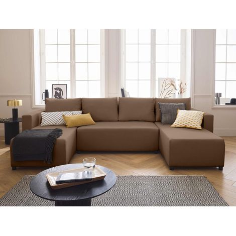 Bestmobilier – Canapé panoramique convertible 7 places – Coffre de rangement intégré – Revêtement tissu 100% polyester – Dimensions 289x155cm (1/5)
