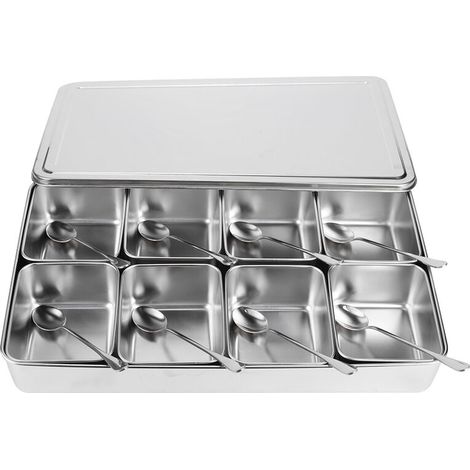 Bote d'assaisonnement en alliage d'aluminium à 8 grilles, conteneurs de stockage de condiments, pot à épices, ustensiles de cuisine (1/5)