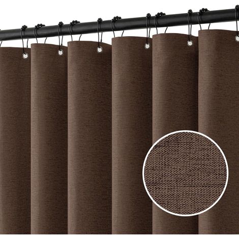 Cortina de ducha de lino con anillas metálicas, impermeable y resistente al moho, apta para baños, 150 x 180 cm (marrón).