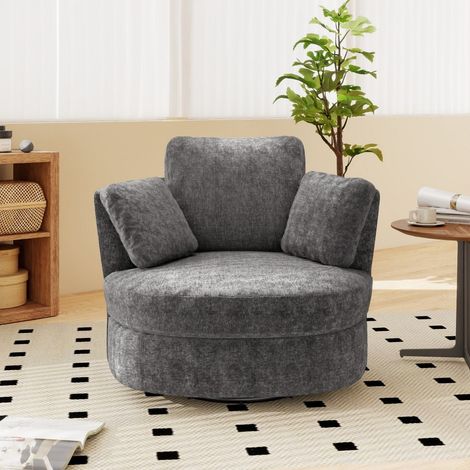 Poltrona girevole a 360° Lounge con 3 cuscini - 103x90,5x85,5 cm - Comoda chaise longue - in tessuto Sherpa grigio (1/5)
