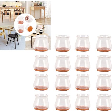 Lot de 16 protège-pieds ronds et invisibles pour tables et chaises, patins transparents, anti-collision, silencieux et antidérapants. (1/5)