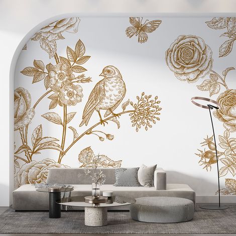 Papier peint panoramique - Fleurs Oiseau - 130 cm x 104 cm (1/3)