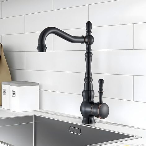 Schwarze Küchenarmatur mit 360° schwenkbarem Auslauf, Mischbatterie für Spülbecken, Küchenarmatur im Vintage-Stil