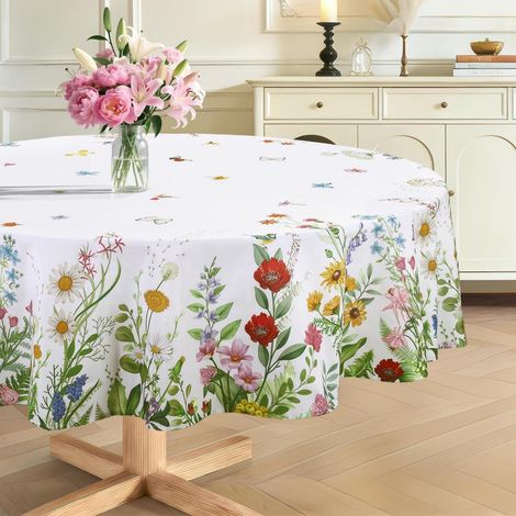 Nappe ronde 180 cm Printemps Rétro Fleurs Papillons facile d'entretien