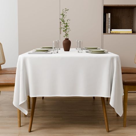 Nappe lavable blanche 85x85cm carrée en polyester, résistante aux rayures, protection anti-taches, chemin de table pour l'extérieur, pour jardin, salle à manger, fêtes et intérieur (1/5)