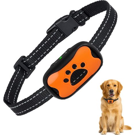 Collier anti-aboiements pour chiots - Sans douleur ni choc, 7 niveaux de sensibilité, vibration + son, taille ajustable, rechargeable (orange) (1/5)