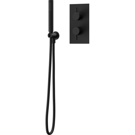 Colore Matt Black Twin Thermostatic Valve Mixer Shower with Round Shower Outlet Holder with Kit - 1 Outlet (1/3)