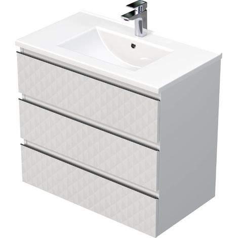 Cube Way 80x71x46 cm mobile da bagno sospeso a 2 cassetti con lavabo in ceramica, bianco opaco (CUBE3D803ZBMOD)