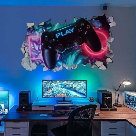 Autocollants Muraux Gamer 3D,Gamer Poster Murale Décoration,Sticker Mural de Chambre Garçon,Moderne Stickers Muraux de Décoration de Salon,Autocollant Mural de Garçon Dortoir,DIY Sticker Gamer (1/4)