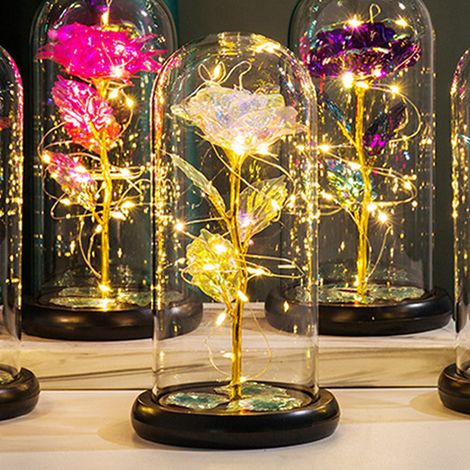 Rose lumineuse LED sous verre, rose éternelle en feuille d'aluminium, cadeau idéal pour la Saint-Valentin, Noël et la fête des mères, couleur or. (1/5)