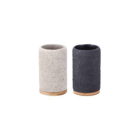 1 Pezzo Bicchiere Portaspazzolino in Resina e Bamboo 7,5 x 12,5 cm 2 Colori (1/2)