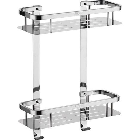 Panier de Douche en Acier Inoxydable - Étagère Baignoire Salle de Bains Bac Support Tablette Coin Murale (2 étage, Acier Inoxydable ,crochet arrière)