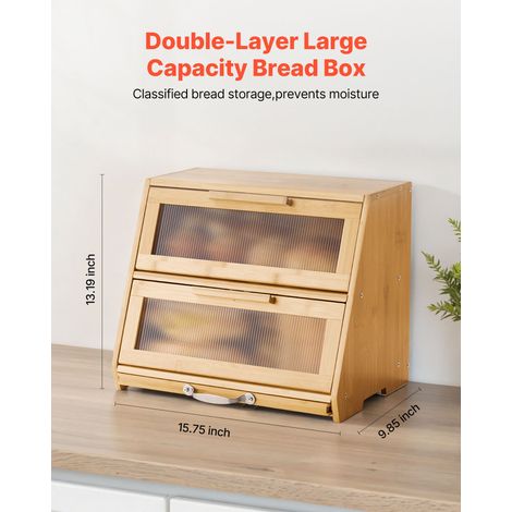 Boîte à Pain pour Comptoir de Cuisine 2 Niveaux, Récipient de Stockage pour Pain de Style Ferme, Grande Capacité, avec Panneau de P… (1/5)