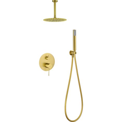 Ensemble de douche mural encastré WAVE mitigeur - Tête de douche plafond Or brosséChroméNickel brosséNoir matOr rose brosséCanon de fusilOr brossé
