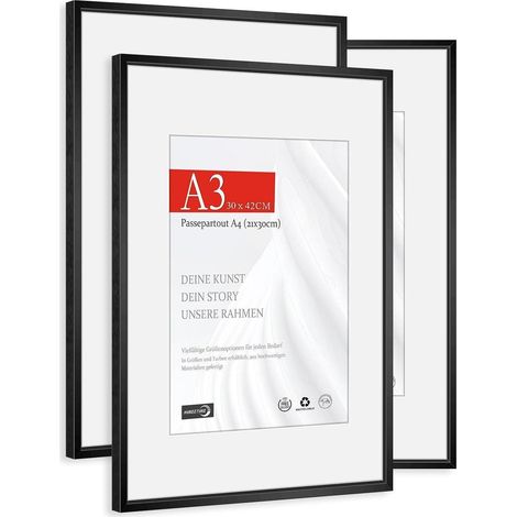 Bilderrahmen A3 3x Aluminium Schwarz Alu Schwarz A3(29,7x42cm) 3x (1/5)