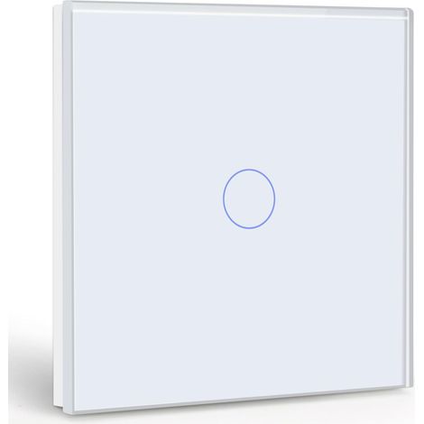 Interrupteur Tactile 1 Gang 1 Voie,Blanc Commutateur de Lumière avec LED Affichage Light,Interrupteur Tactile avec Capteur Tactile Panneau Verre Cristal-Pas de fil Neutre (1/5)
