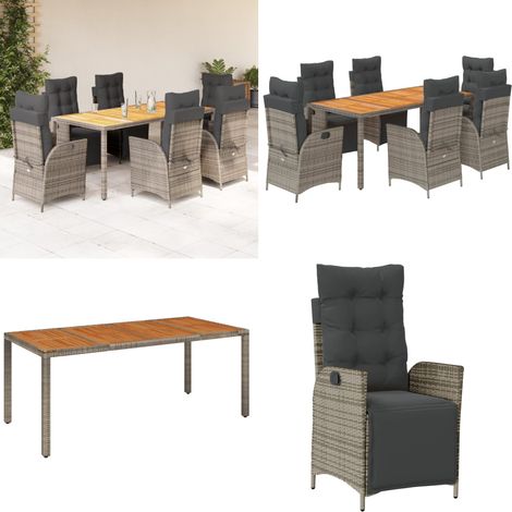 Ensemble à manger de jardin et coussins 7 pcs gris rotin - Chaise de jardin - Table de jardin (1/5)