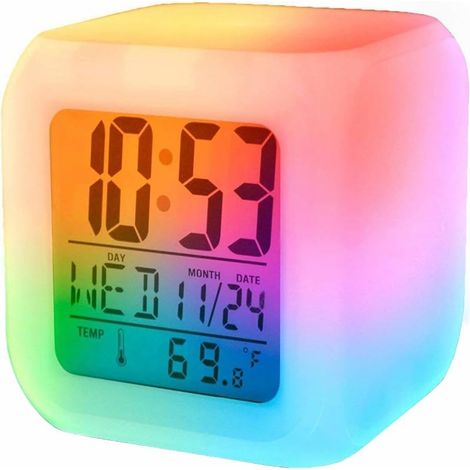 Réveil Numérique, Rétroéclairage LED 7 Couleurs, Écran LCD, 8x8x8cm, sans Fil, Petit Cube pour Chambre À Coucher, Réveil De Chevet avec Lumières (1/4)