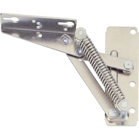 Hettich – Ferrure relevable pour meuble – Force 80-220 N – Poids max 4,6 kg – Angle d’ouverture 90° – Acier nickelé pour façades bois