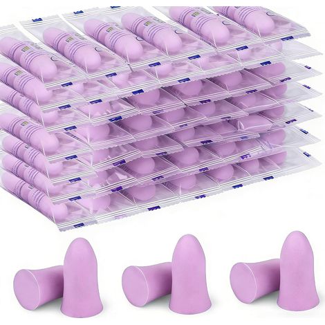 Lot de 60 Paires de Bouchons d'oreilles en Mousse, Design Ergonomique doux pour Dormir, 35dB SNR Anti-bruit Hypoallergéniques pour Concerts Musique Forte Pistolets de Tir Construction de, Violet (1/5)