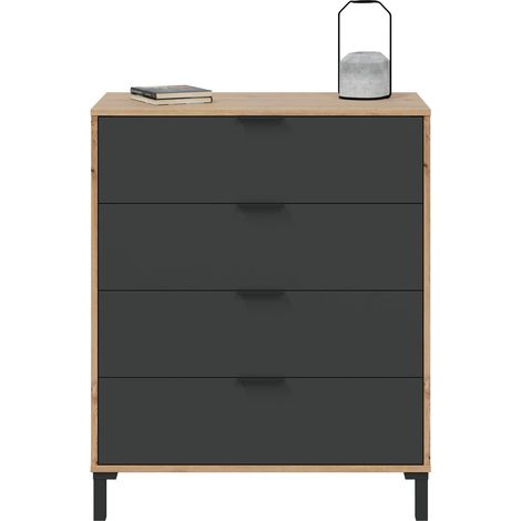 Kommode 77,5x40x93,5h cm mit 4 Schubladen Eiche und Anthrazitgrau – Marino (1/5)