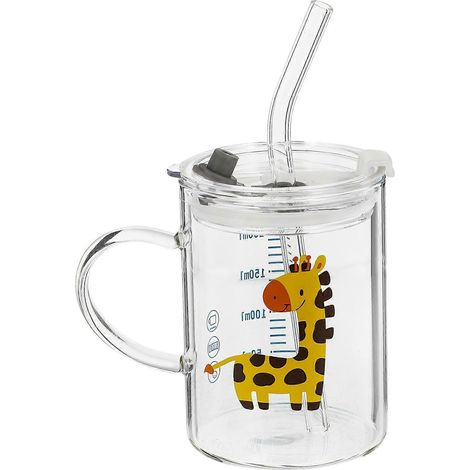 Gobelet à eau en verre avec motif cerf, pour enfants, avec paille.-10.5X7CM-Transparent (1/3)