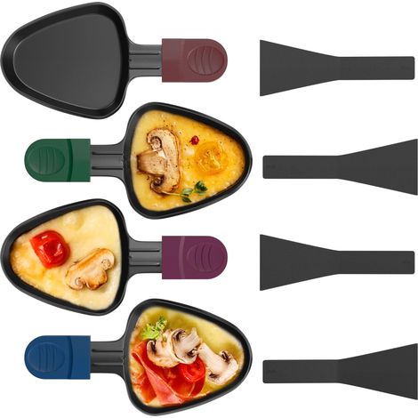 Lot de 4 Poêlon Raclette Triangulaire Anti-adhésif, Coupelle Raclette Triangle avec Poignée Colorée Anti-brûlure pour Fromage Fondu, Oeuf Frit, 4 Pcs Pelle en Nylon Passées au Lave-vaisselle (1/5)