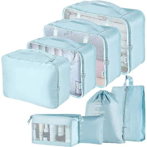 Ensemble de 8 organisateurs pour valises, sacs de rangement, cubes de rangement, sacs de voyage, cadeaux bleus (1/5)